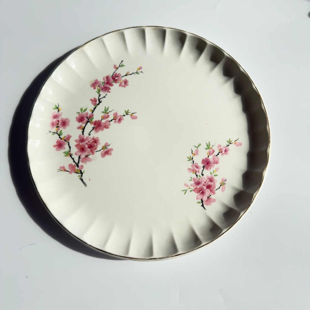 W.S. George Bolero Dinner Plate Pink Cherry Blossom Floral Gold Trim 10" Vintage